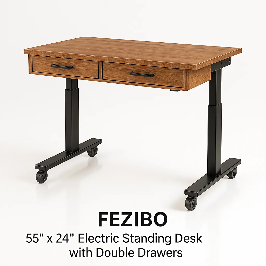 FEZIBO 55" × 24" Electric Standing Desk with Double Drawers