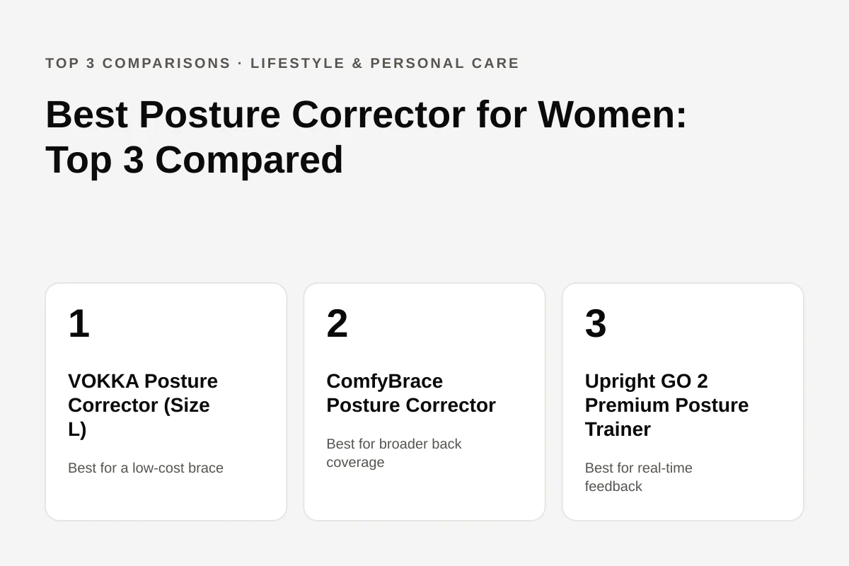 The three posture correctors compared: two back braces and a wearable trainer